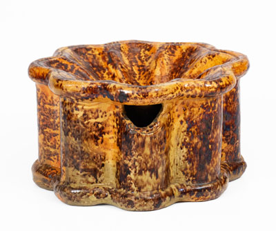 Rare Glazed Redware Spittoon, Inscribed 