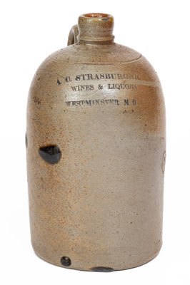 Unusual WESTMINSTER, MD Advertising Jug, Baltimore origin, c1880