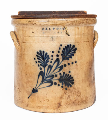 4 Gal. E. & L. P. NORTON / BENNINGTON, VT Stoneware Crock w/ Floral Decoration