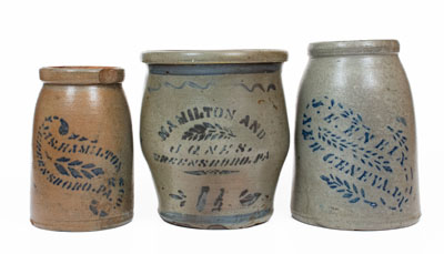Lot of Three: Western Pennsylvania Stenciled Stoneware Jars