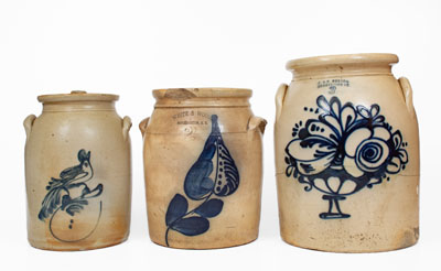 Lot of Three: Decorated Northeastern U.S. Stoneware Jars