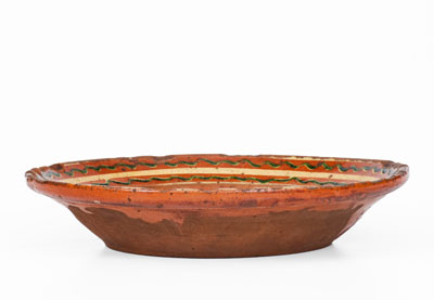 Rare Salem, North Carolina Slip-Decorated Redware Dish, 18th century