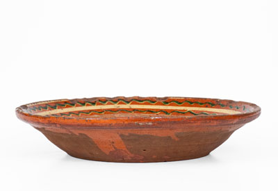Rare Salem, North Carolina Slip-Decorated Redware Dish, 18th century