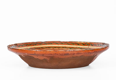 Rare Salem, North Carolina Slip-Decorated Redware Dish, 18th century