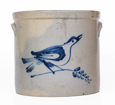 Elmira, NY Advertising Crock w/ Bird Decoration attrib. Fulper, Flemington, NJ