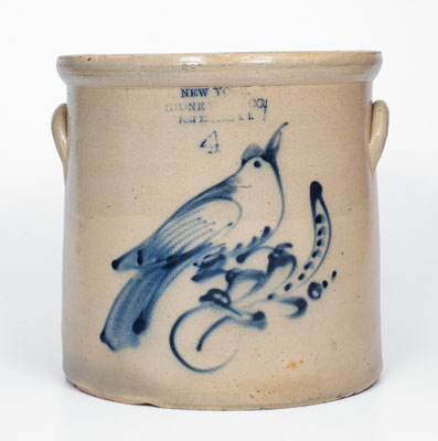 4 Gal. NEW YORK STONEWARE CO. / FORT EDWARD, NY Stoneware Crock w/ Large Bird