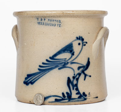 J. & E. NORTON / BENNINGTON, VT Stoneware Crock w/ Bird-on-Stump