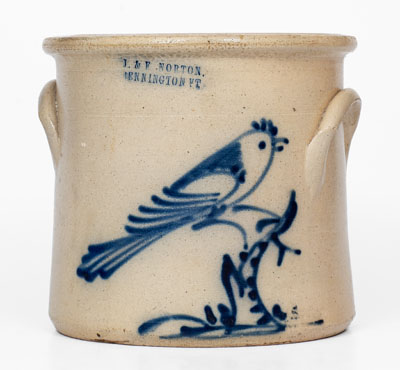 J. & E. NORTON / BENNINGTON, VT Stoneware Crock w/ Bird-on-Stump