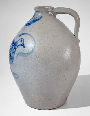 Outstanding Ohio Stoneware Jug w/ Bird Perched on a Finger
