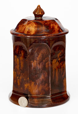 Unusual Redware Lidded Tobacco Jar , probably Baraboo, Wisconsin