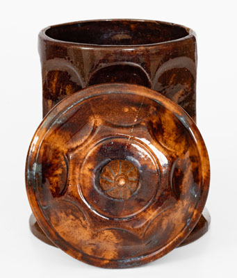 Unusual Redware Lidded Tobacco Jar , probably Baraboo, Wisconsin