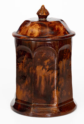 Unusual Redware Lidded Tobacco Jar , probably Baraboo, Wisconsin