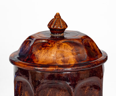 Unusual Redware Lidded Tobacco Jar , probably Baraboo, Wisconsin