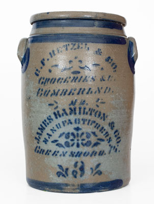 Rare Cumberland, MD Advertising Jar by James Hamilton (Greensboro, PA)