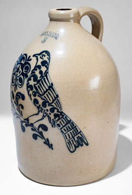 Exceptional J. & E. NORTON / BENNINGTON, VT Stoneware Jug w/ Elaborate Bird and Floral Decoration
