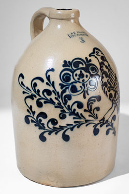 Exceptional J. & E. NORTON / BENNINGTON, VT Stoneware Jug w/ Elaborate Bird and Floral Decoration