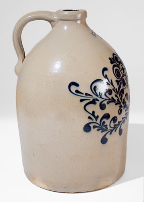 Exceptional J. & E. NORTON / BENNINGTON, VT Stoneware Jug w/ Elaborate Bird and Floral Decoration