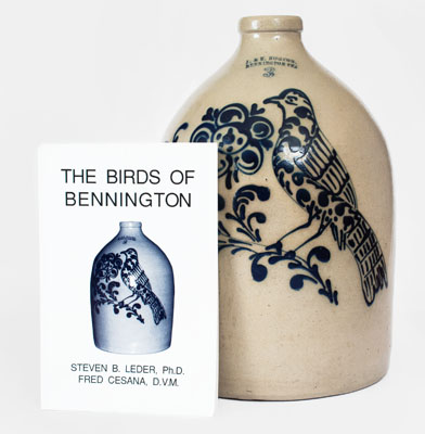 Exceptional J. & E. NORTON / BENNINGTON, VT Stoneware Jug w/ Elaborate Bird and Floral Decoration