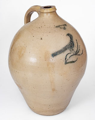 Rare C. BOYNTON / TROY Ovoid Stoneware Jug w/ Incised Bird Decoration