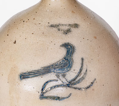 Rare C. BOYNTON / TROY Ovoid Stoneware Jug w/ Incised Bird Decoration
