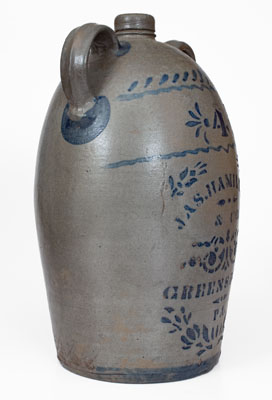 Four-Gallon Double-Handled JAS. HAMILTON / GREENSBORO, PA Stoneware Jug