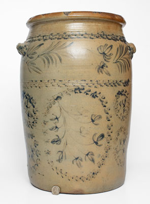 Rare 10 Gal. D. G. THOMPSON / MORGANTOWN Stoneware Jar w/ Elaborate Cobalt Decoration