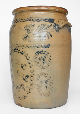 Rare 10 Gal. D. G. THOMPSON / MORGANTOWN Stoneware Jar w/ Elaborate Cobalt Decoration