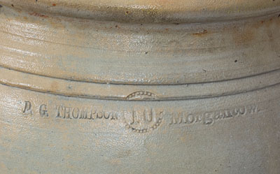 Rare 10 Gal. D. G. THOMPSON / MORGANTOWN Stoneware Jar w/ Elaborate Cobalt Decoration