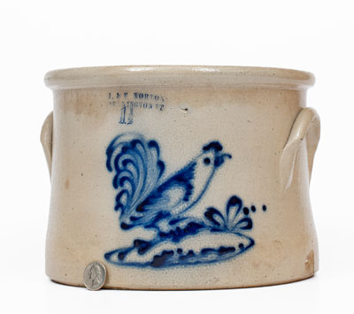 J. & E. NORTON / BENNINGTON, VT Stoneware Crock w/ Rooster Decoration