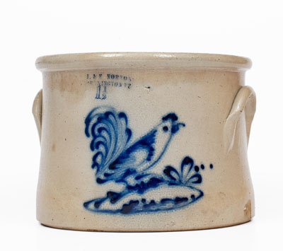 J. & E. NORTON / BENNINGTON, VT Stoneware Crock w/ Rooster Decoration