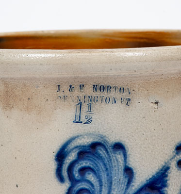 J. & E. NORTON / BENNINGTON, VT Stoneware Crock w/ Rooster Decoration