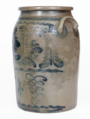 Four-Gallon Western PA Stoneware Jar w/ Elaborate Freehand Decoration
