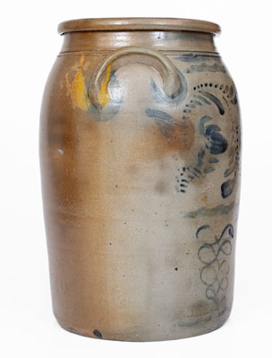 Four-Gallon Western PA Stoneware Jar w/ Elaborate Freehand Decoration