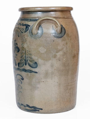 Four-Gallon Western PA Stoneware Jar w/ Elaborate Freehand Decoration