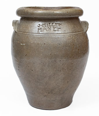 Rare J. MILLEr / MAKEr (Strasburg, Virginia) Stoneware Jar, c1835
