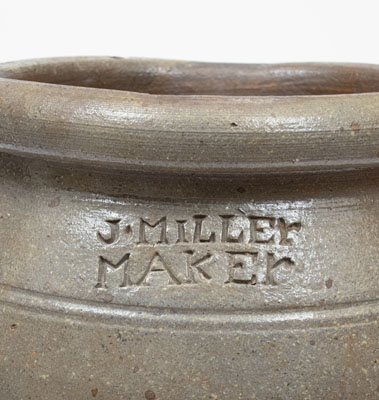 Rare J. MILLEr / MAKEr (Strasburg, Virginia) Stoneware Jar, c1835