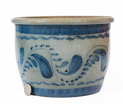 Extremely Rare Western PA Stoneware Chamber Pot w/ Elaborate Freehand Cobalt Decoration