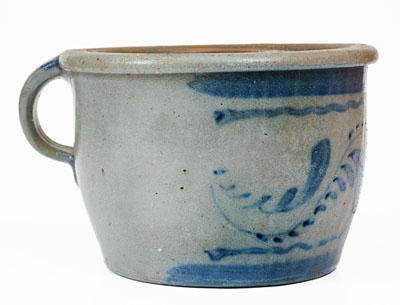 Extremely Rare Western PA Stoneware Chamber Pot w/ Elaborate Freehand Cobalt Decoration