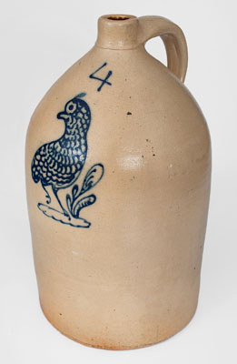 New York Stoneware Jug w/ Elaborate Slip-Trailed Game Bird Decoration, Penn Yan / Geddes