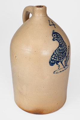 New York Stoneware Jug w/ Elaborate Slip-Trailed Game Bird Decoration, Penn Yan / Geddes