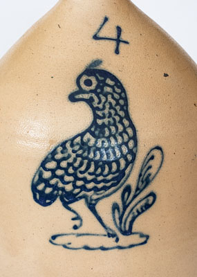New York Stoneware Jug w/ Elaborate Slip-Trailed Game Bird Decoration, Penn Yan / Geddes