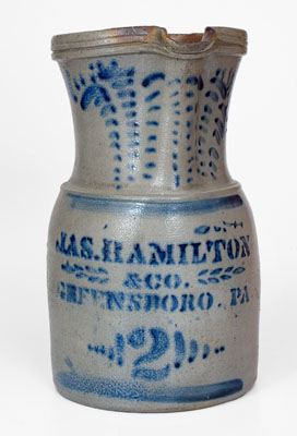 Rare and Fine JAS. HAMILTON & CO. / GREENSBORO, PA Stoneware Pitcher w/ Elaborate Decoration