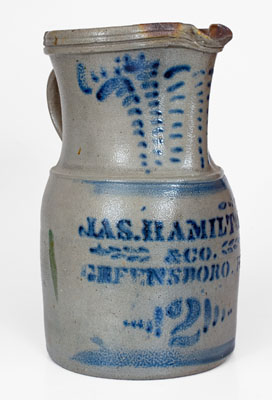 Rare and Fine JAS. HAMILTON & CO. / GREENSBORO, PA Stoneware Pitcher w/ Elaborate Decoration