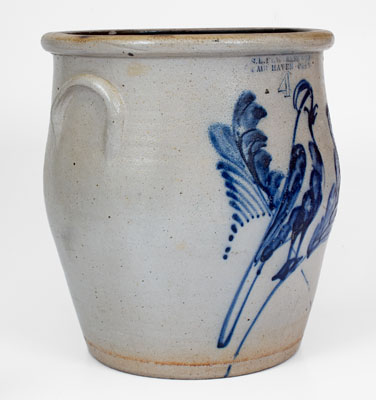 S. L. PEWTRESS & CO. / NEW HAVEN, CONN. Stoneware Jar w/ Elaborate Parrot Decoration