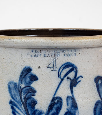 S. L. PEWTRESS & CO. / NEW HAVEN, CONN. Stoneware Jar w/ Elaborate Parrot Decoration