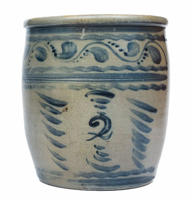 Fine Stoneware Cream Jar w/ Elaborate Freehand Decoration, attrib. A.V. Boughner