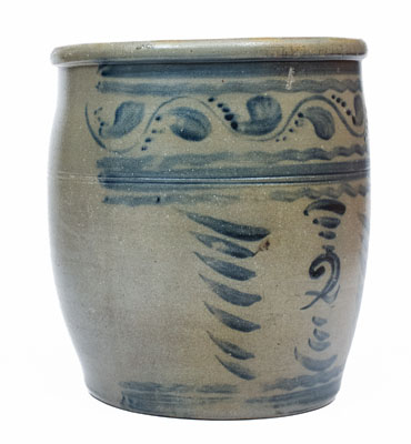 Fine Stoneware Cream Jar w/ Elaborate Freehand Decoration, attrib. A.V. Boughner