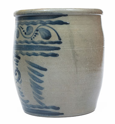 Fine Stoneware Cream Jar w/ Elaborate Freehand Decoration, attrib. A.V. Boughner