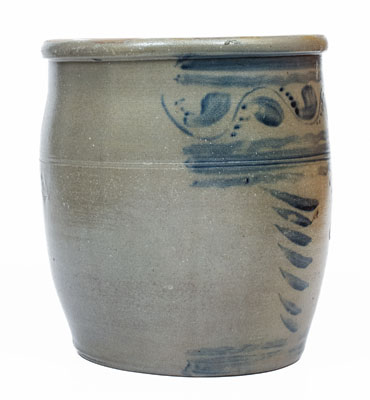 Fine Stoneware Cream Jar w/ Elaborate Freehand Decoration, attrib. A.V. Boughner