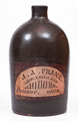 Scarce Pomroy, OH Tanware Advertising Jug, New Geneva or Greensboro, PA origin